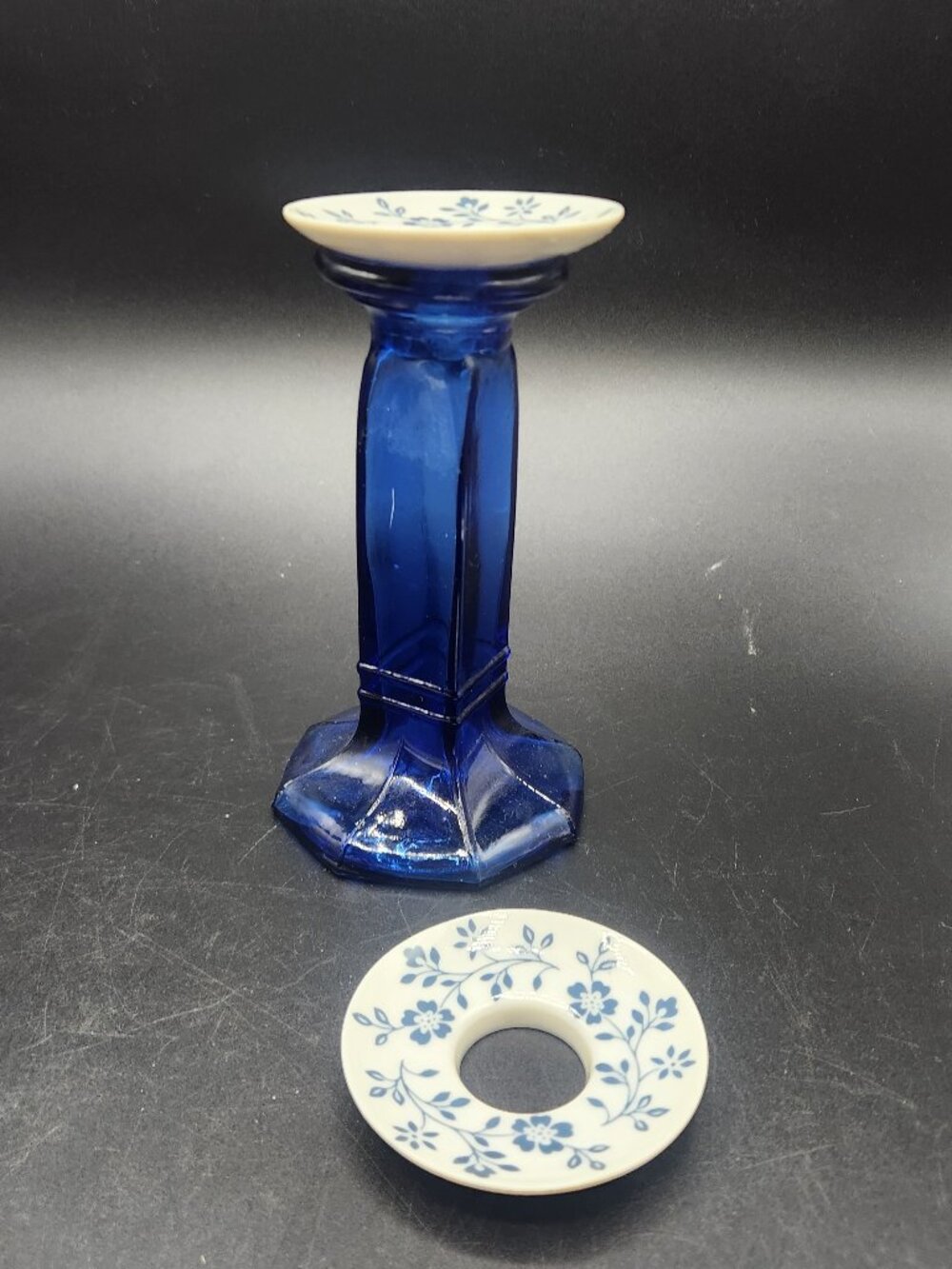 Blue and White Flower Bobeche/ Wax Catcher Set of 2 Porcelain